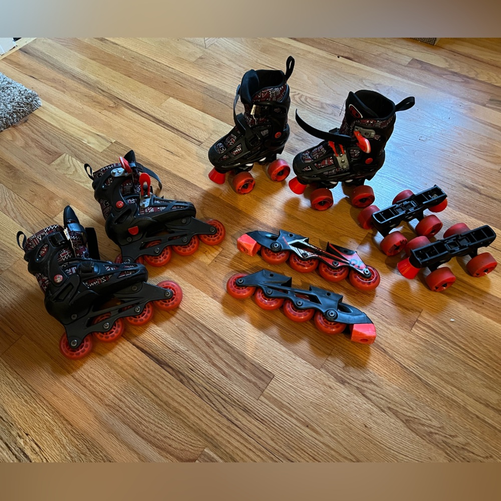 Two pairs!! Kids Adjustable 2-in-1 quad and inline skates